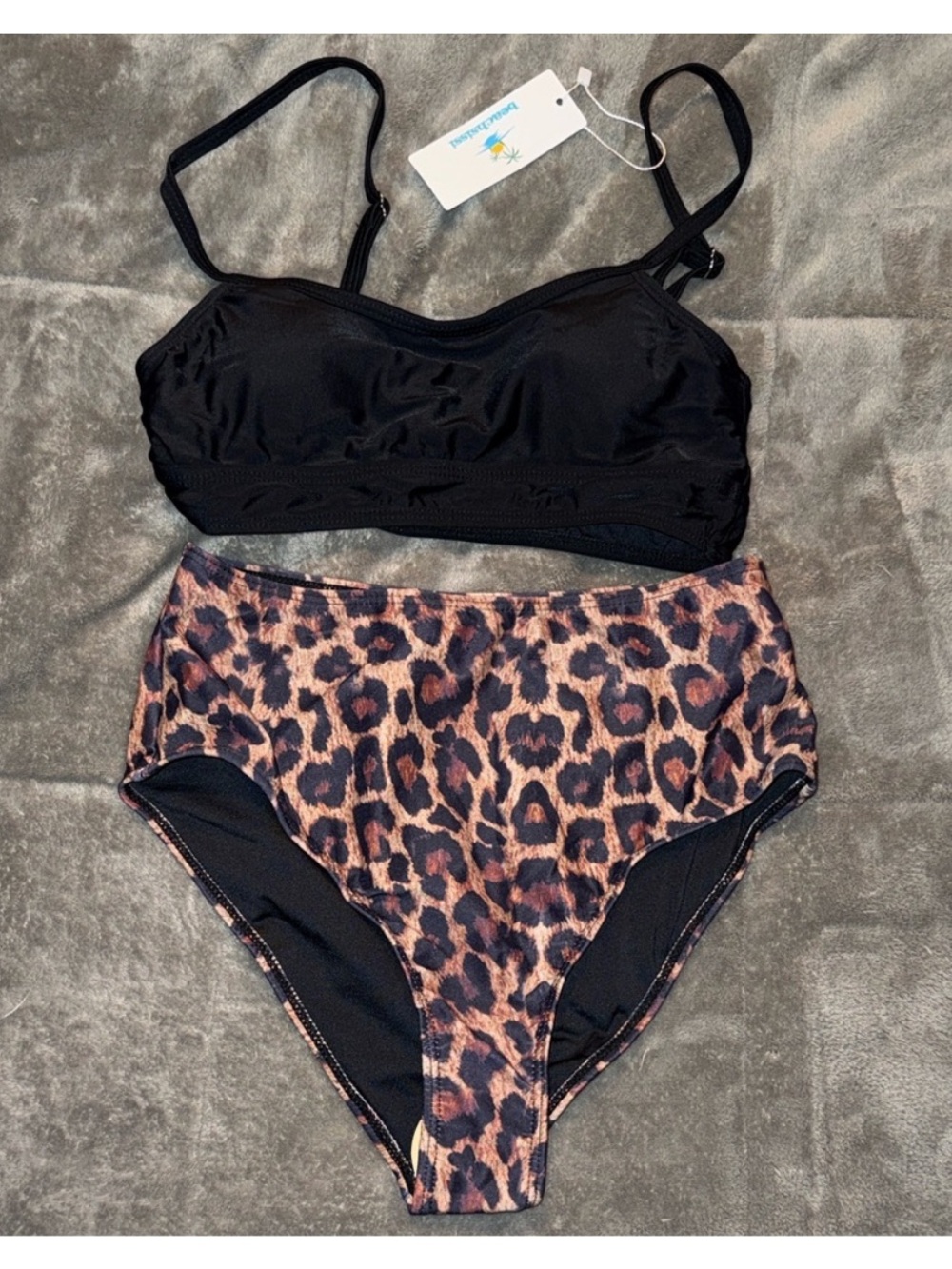 Black and Leopard Print Bikini Set